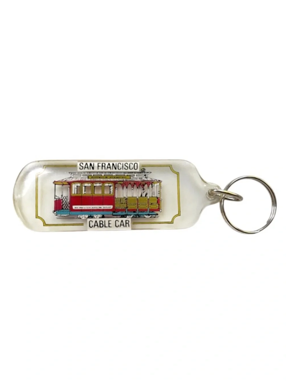 Vintage 80s San Francisco Cable Car Keychain - Clear Acrylic